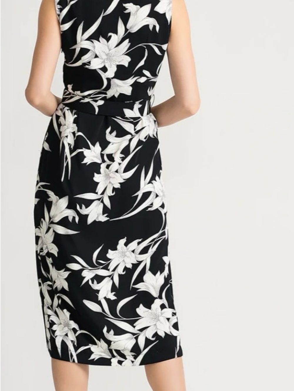 Joseph Ribkoff Navy & White Floral Sleeveless Midi Dress with Belt